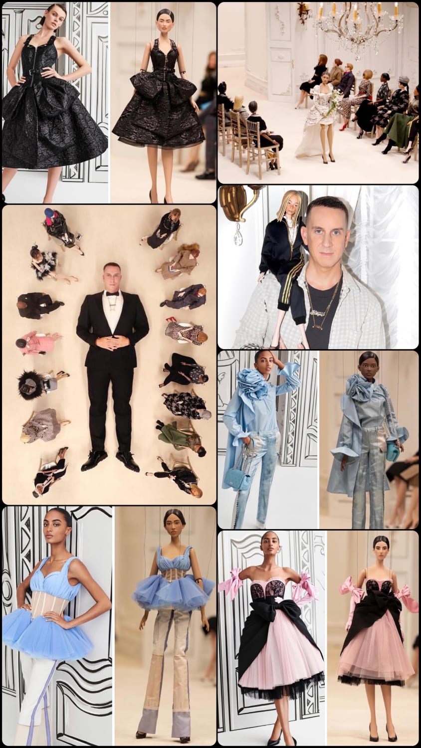 Moschino spring/summer 2021 fashion show used marionettes instead of real models due to COVID-19. Designer Jeremy Scott for scale.