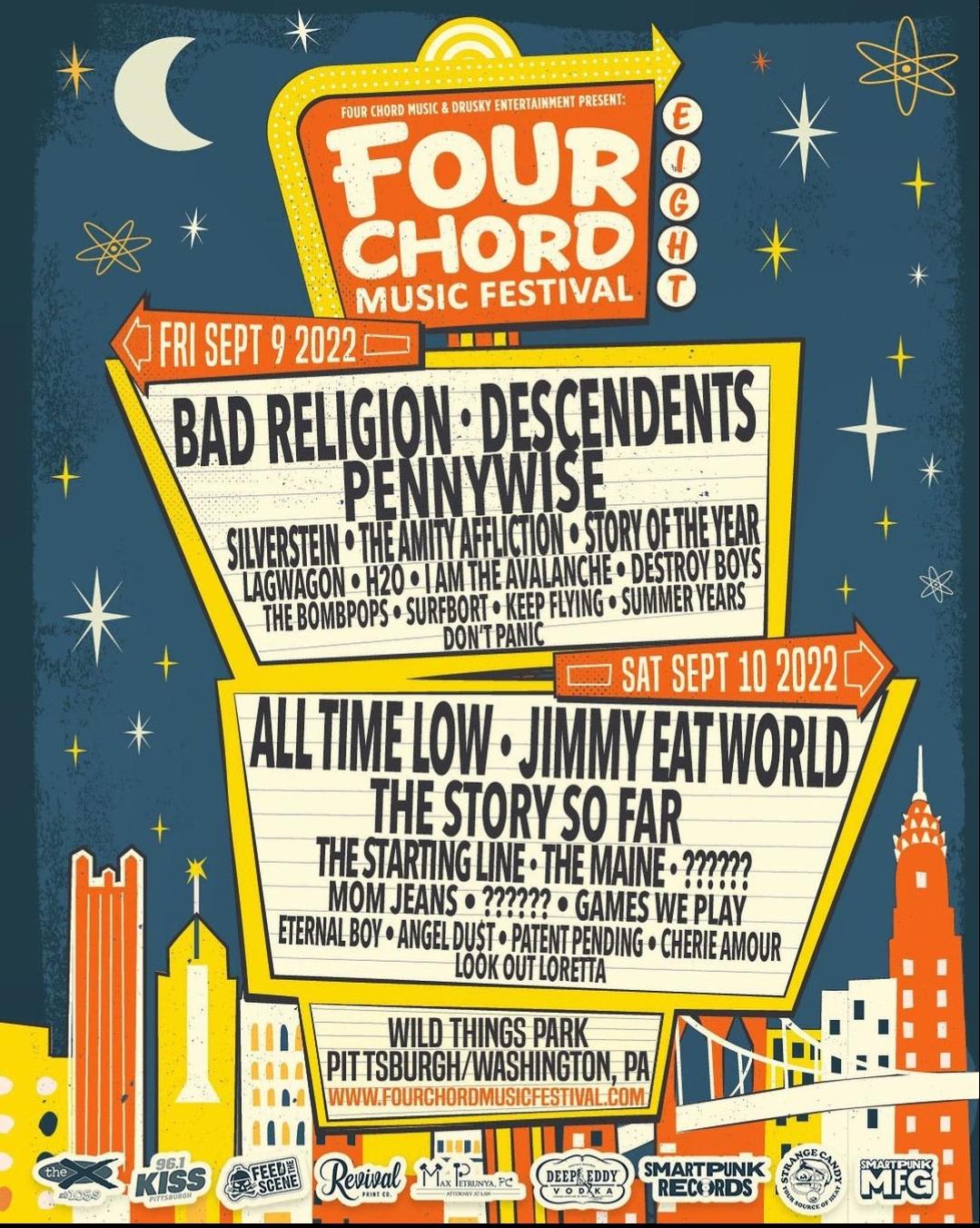 In case anyone is interested Bad Religion, Descendents, Pennywise, and Lagwagon will be playing Four Chords fest in September. Tickets go on sale now for early birds. General goes on sale Friday