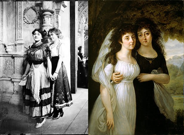 TBT Life imitates art—In 1909 two BFFs unwittingly recreate the pose from Baron Antoine Jean Gros's 1796 “Portrait of the Maistre Sisters.”