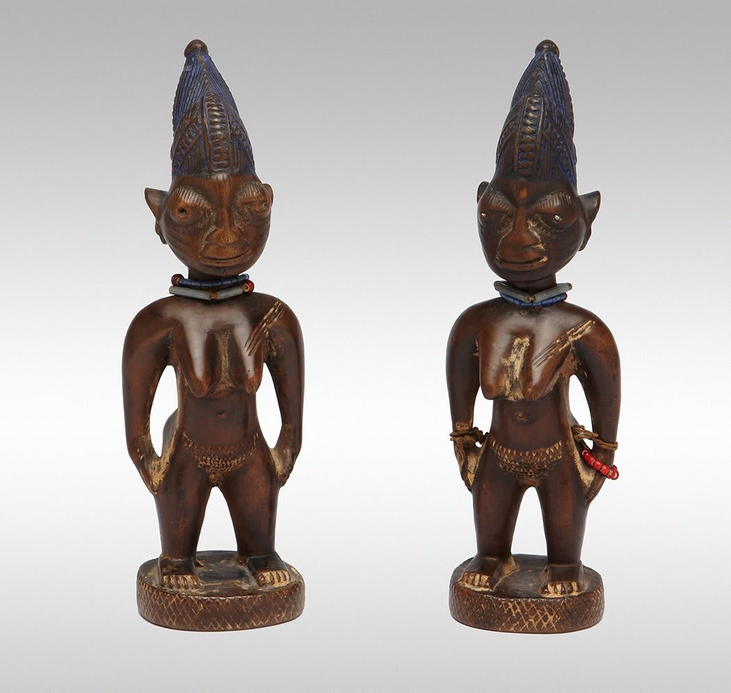 The Yoruba of Nigeria have the highest recorded rate of twin births in the world, with an estimated 45 sets in every 1,000 births. In the tragic event a twin dies, these objects (called ibeji) are commissioned and cared for by the mother and lavished with acts of love.
