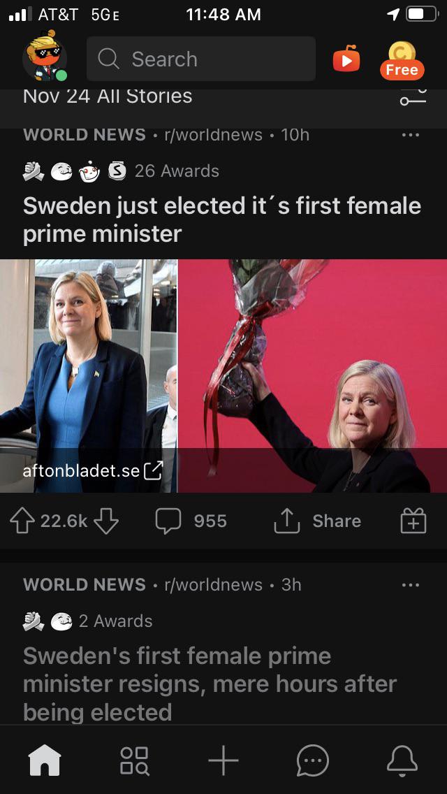 So much for Sweden’s first female prime minister