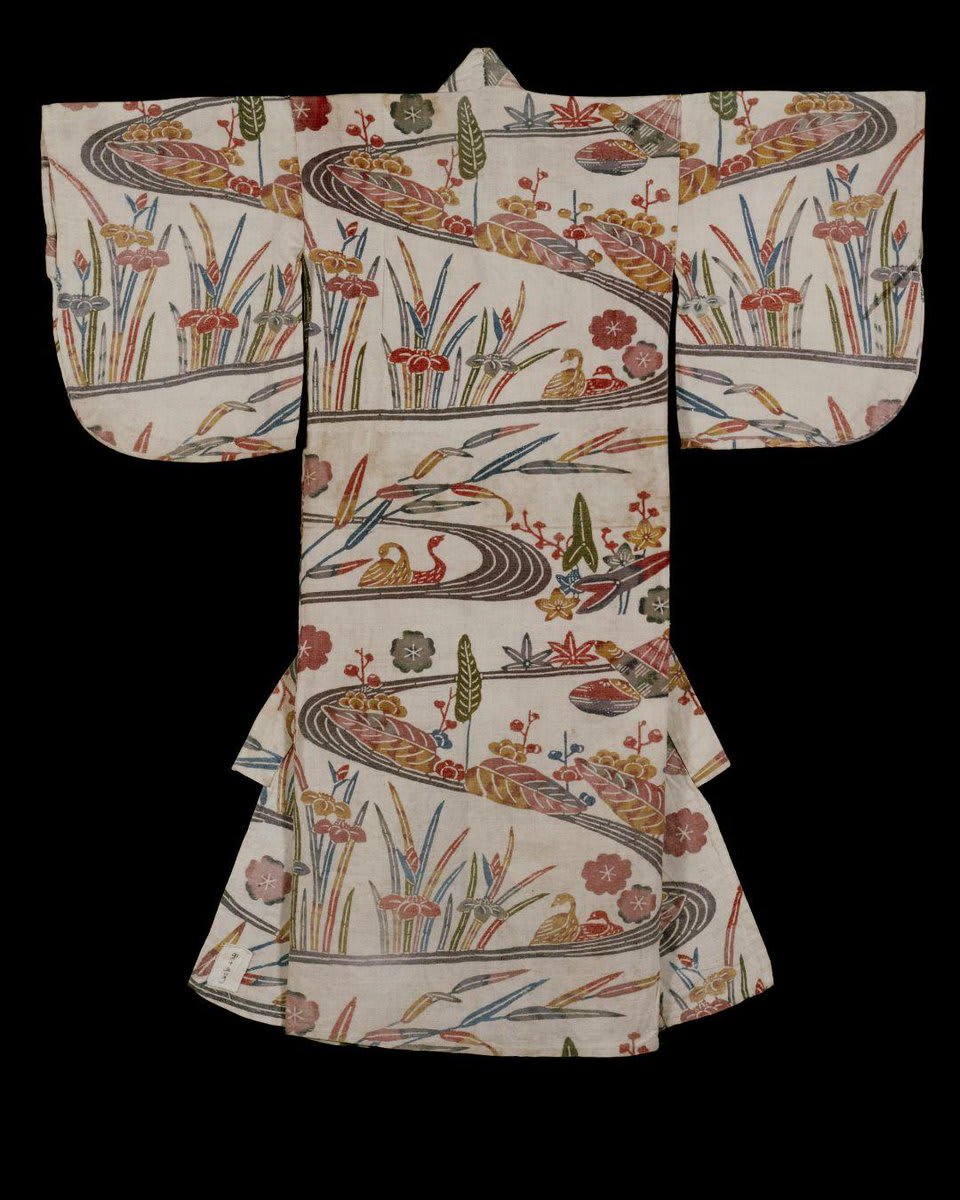 From the C16th Kimonos were the main item of clothing for both sexes and all classes of society. This child's robe was made and worn in Okinawa. Discover more about the history of Kimono when our exhibition Kimono: Kyoto to Catwalk opens next year. Tickets on sale soon.