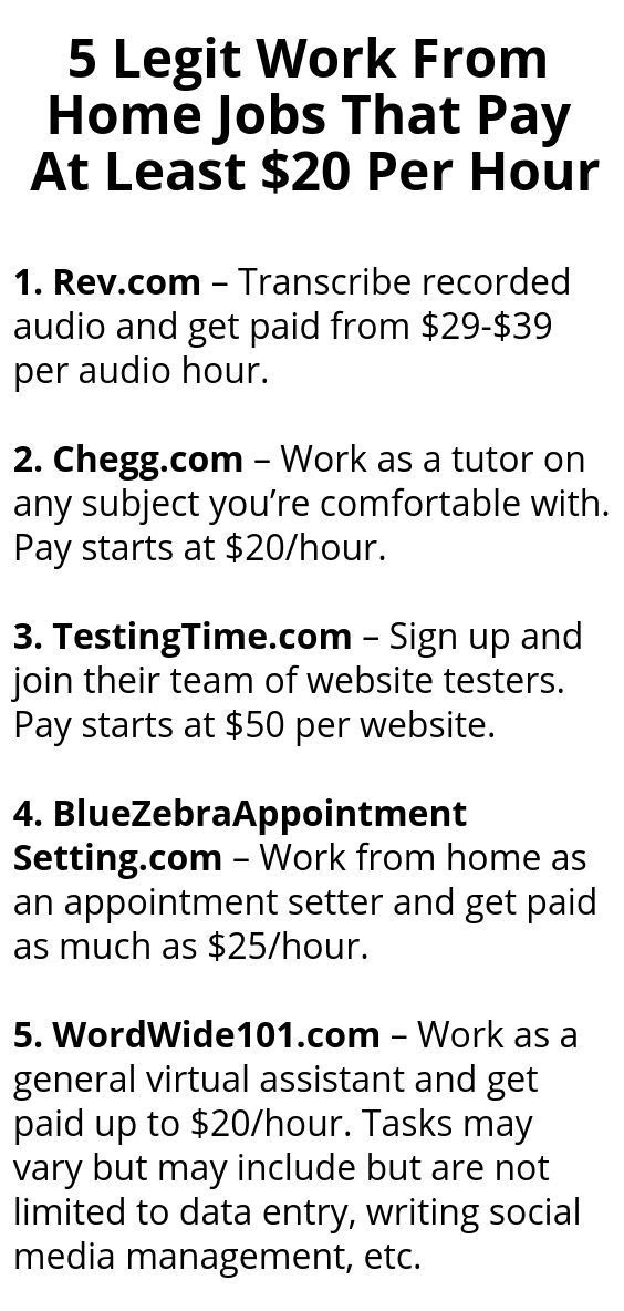 5 Legit Work From Home Jobs That Pay At Least $20 Per Hour