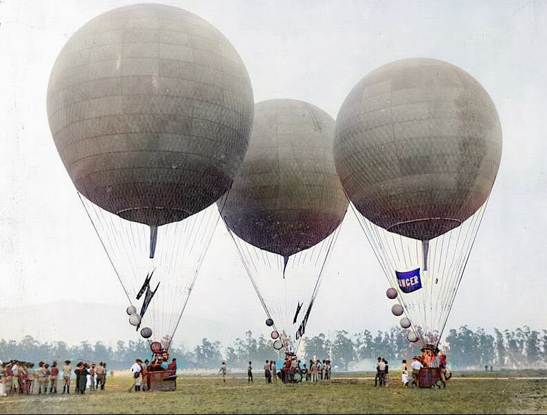 US Army balloons being launched at Ross Field, California.