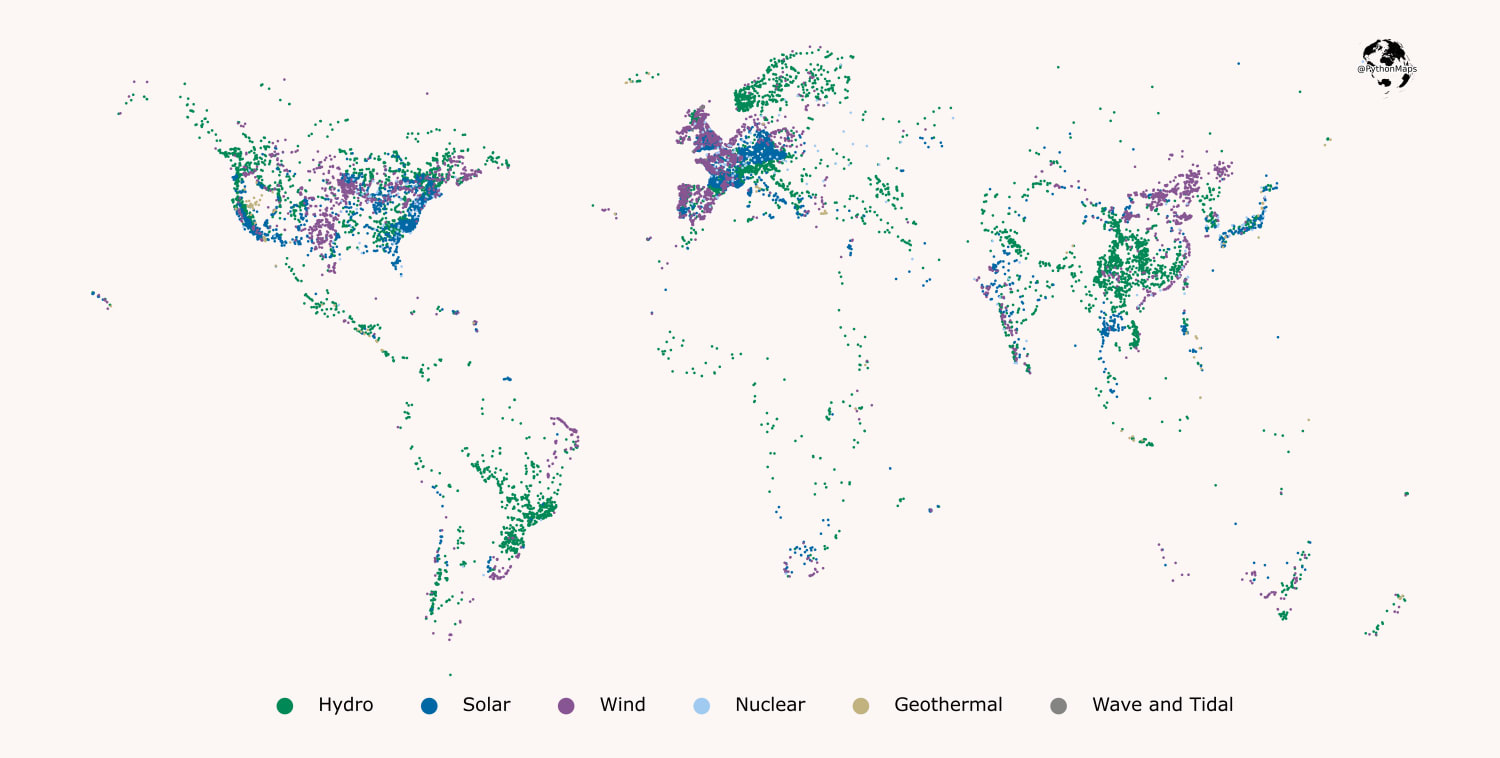 Where does the worlds green energy come from? Zoom in to see a point for each power plant!