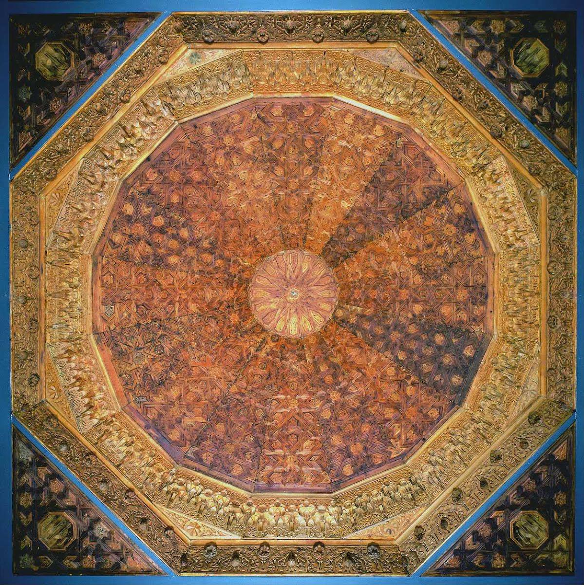 The cupola of the Torre de las Damas from the Alhambra palace, made of cedar and poplar wood. 1320 AD, Nasrid dynasty, now on display at the Museum of Islamic Art at the Pergamon Museum in Berlin