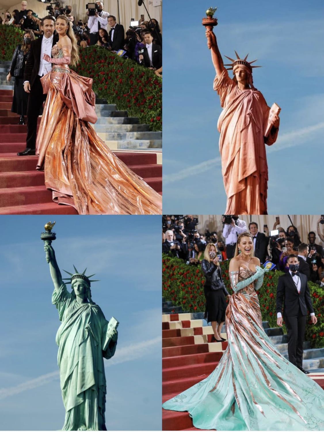 Blake Lively’s MetGala look is inspired by the Statue of Liberty which was once copper and soon turned green as a result of the oxidation process