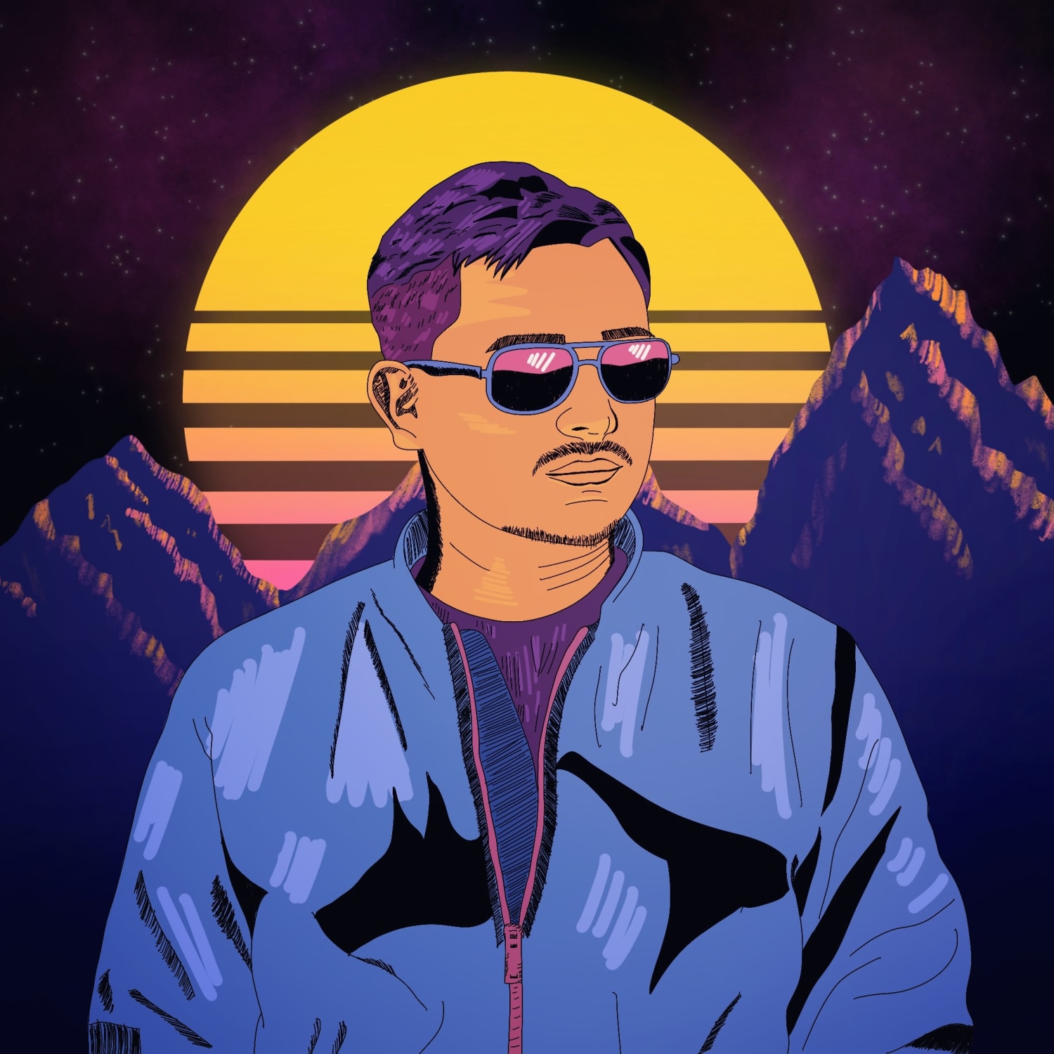 a drawing of me except cooler because outrun is cooler than real life.