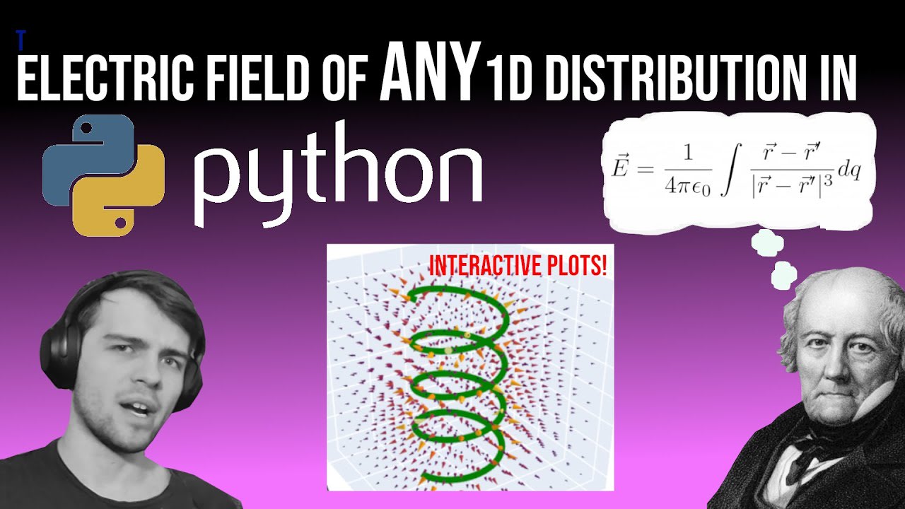 Finding the electric field of any 1D charge distribution using python. While sympy is used to symbolically compute the integrand, SciPy is used to solve ODEs. Plotly is used to make 3D interactive vector plots