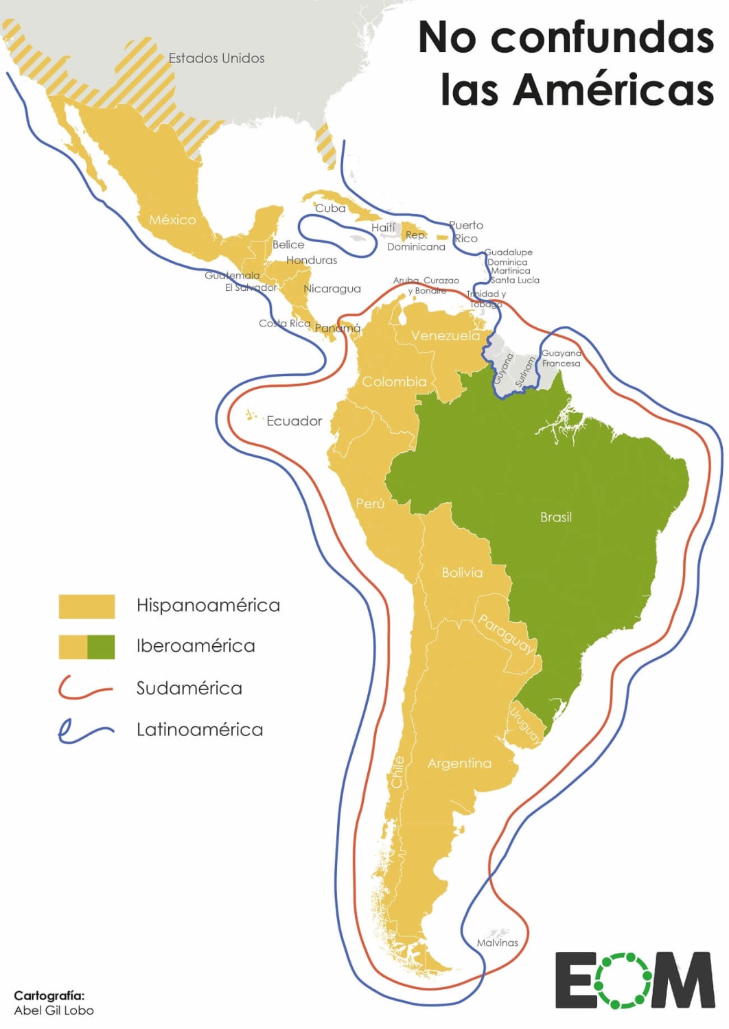 Venn diagram-style map attempting to define Latin America