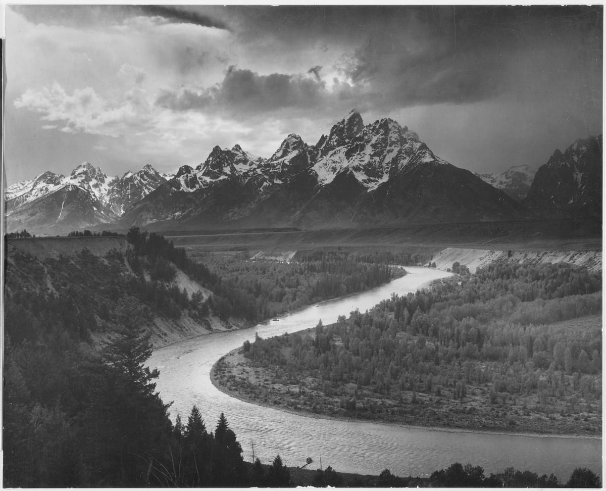 OTD 1950, President Harry Truman signed the act which established @GrandTetonNPS in Wyoming. See the act here: https://t.co/gDIc0kUifh @USNatArchives: The Tetons-Snake River from Ansel Adams' photographs of National Parks and Monuments:
