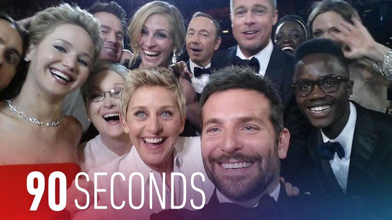 Ellen's Oscars 2014 selfie sets Twitter records: 90 Seconds on The Verge
