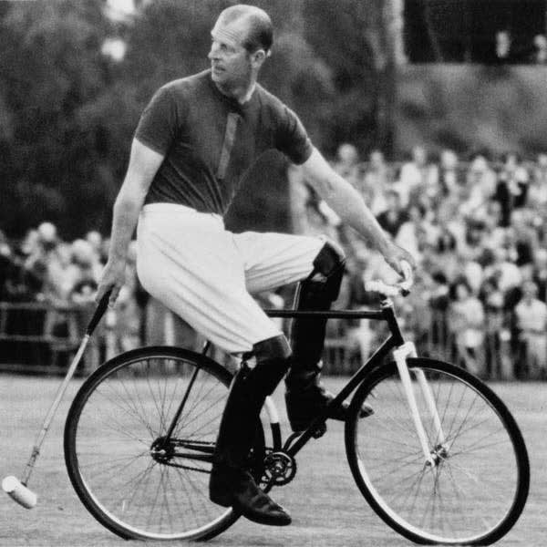Prince Philip (1921-2021) playing bicycle polo
