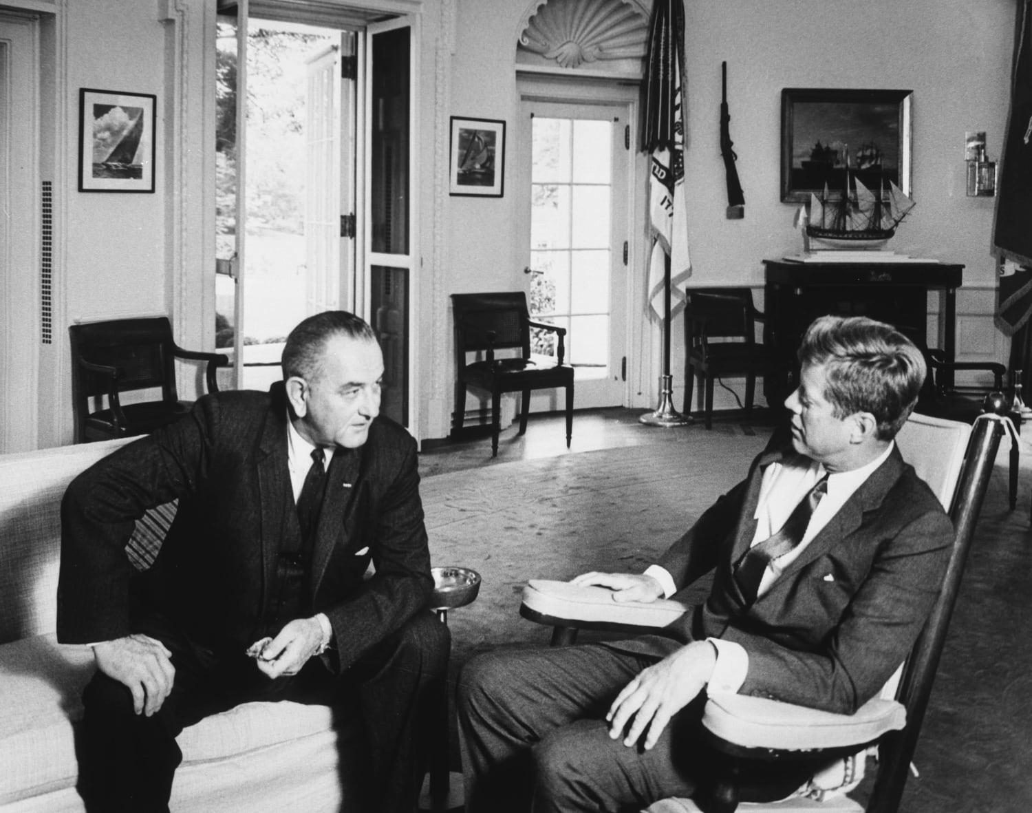 Vice President Lyndon B. Johnson visits President John F. Kennedy in the Oval Office, Sept. 17, 1963. Just 10 weeks later, LBJ unexpectedly would become president.