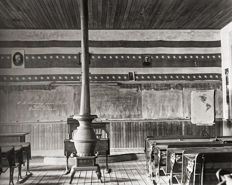 Photo of a Lynnville, PA schoolroom, circa 1897-1901. Taken by Dr. Fly. Notice the portrait of the 25th president of the United States, William McKinley. He was assassinated on 14 September, 1901. From my glass negative collection.