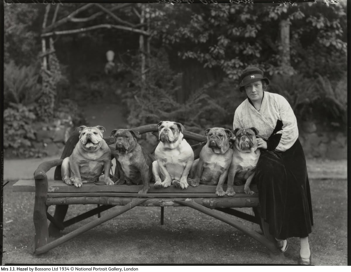 What’s better than a portrait of someone with their beloved dog? Well, a portrait with a whole load of beloved dogs of course! This portrait features Mrs Hazel, lovingly ousted to the bench’s edge by a family of adorable mutts.