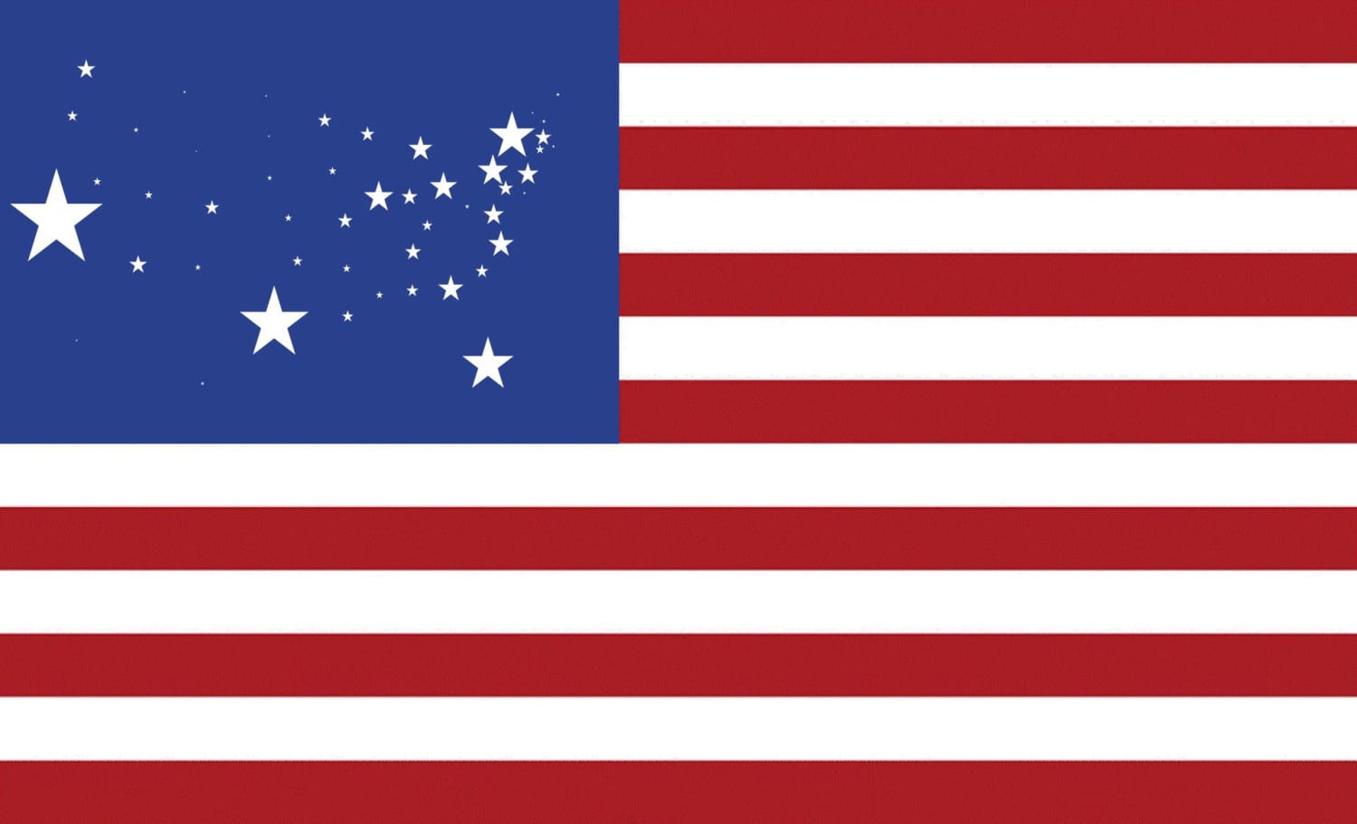 U.S. Flag but each star is scaled proportionally to their state’s population, in roughly it’s geographical position.