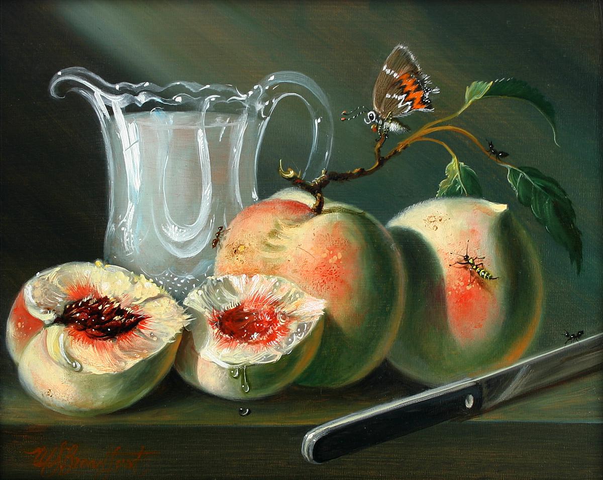 "White Peaches and Cream", Me, Oil on panel, 2020