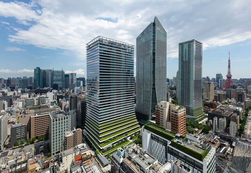 ingenhoven architects completes 'vertical garden city' with two landscaped towers in tokyo.
