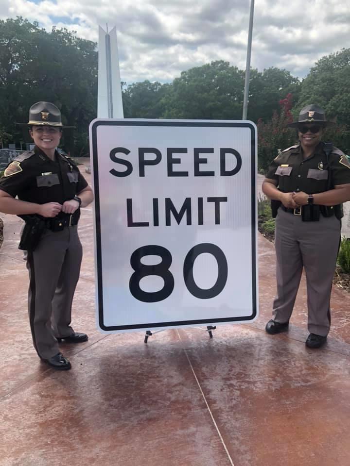 Speed limit sign on an interstate
