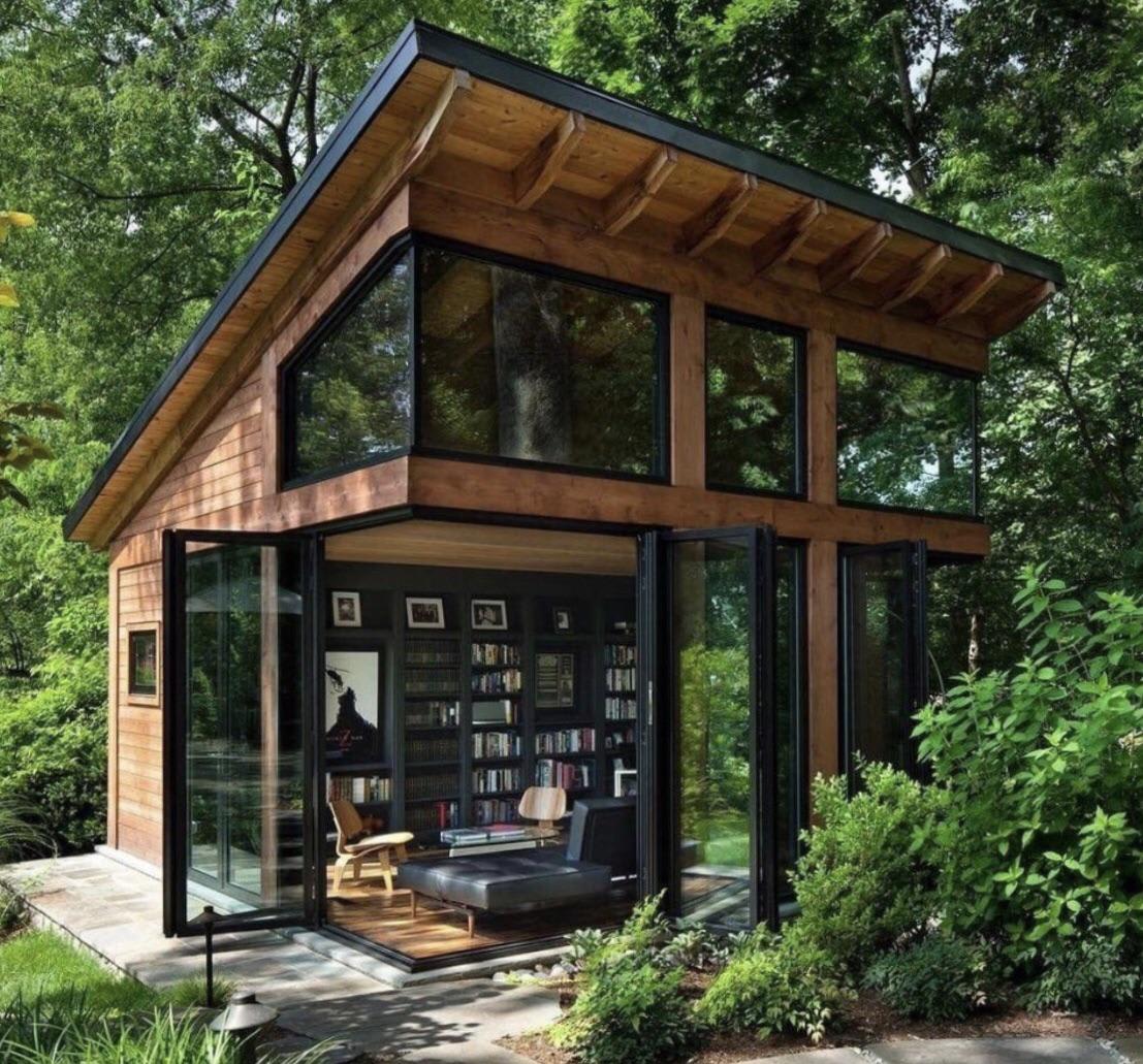 This cozy library in a garden