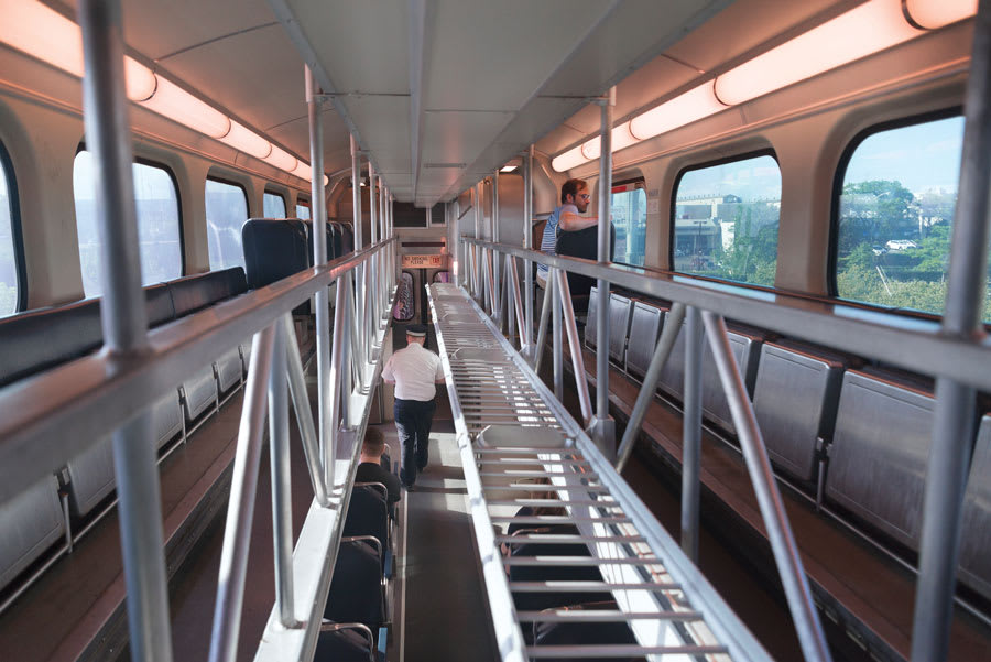 Metra Bi-level "gallery car" train car with a gap in the upper floor.