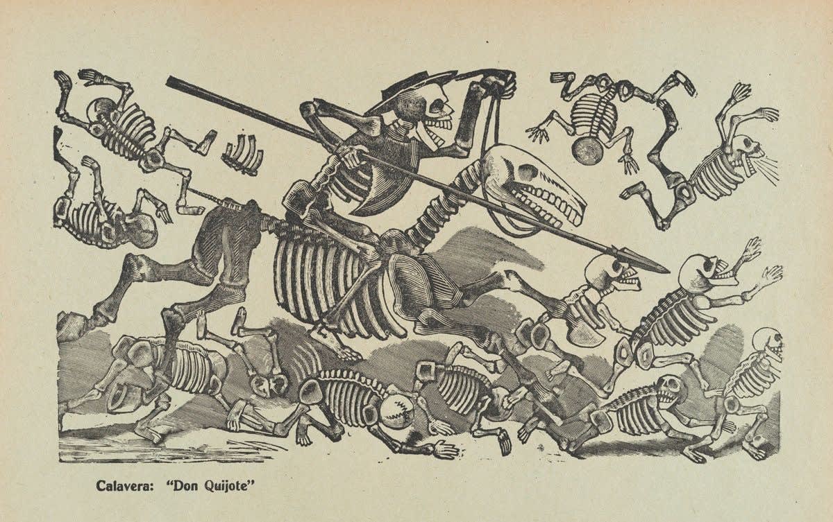 Today Mexico celebrates DiaDeLosMuertos, the #DayoftheDead! Skeletal imagery features heavily, influenced in no small part by the wonderful work of José Guadalupe Posada, known for his satirical and politically acute "calaveras" (skulls)