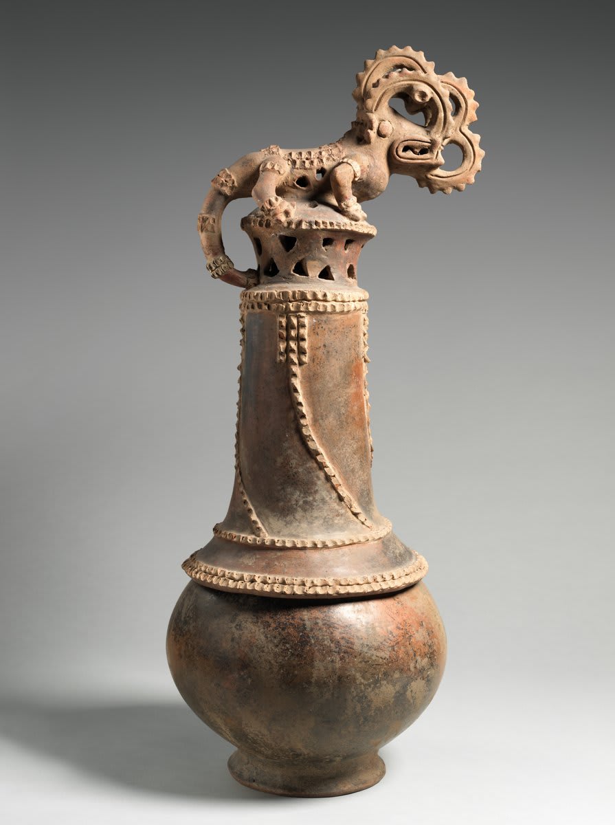 Burning incense fulfilled reciprocal relationships between humans and the divine in 7th–12th century Central America. On this reptilian incense burner, the decorations mimic the shape of smoke that would have emanated from it. Learn more: