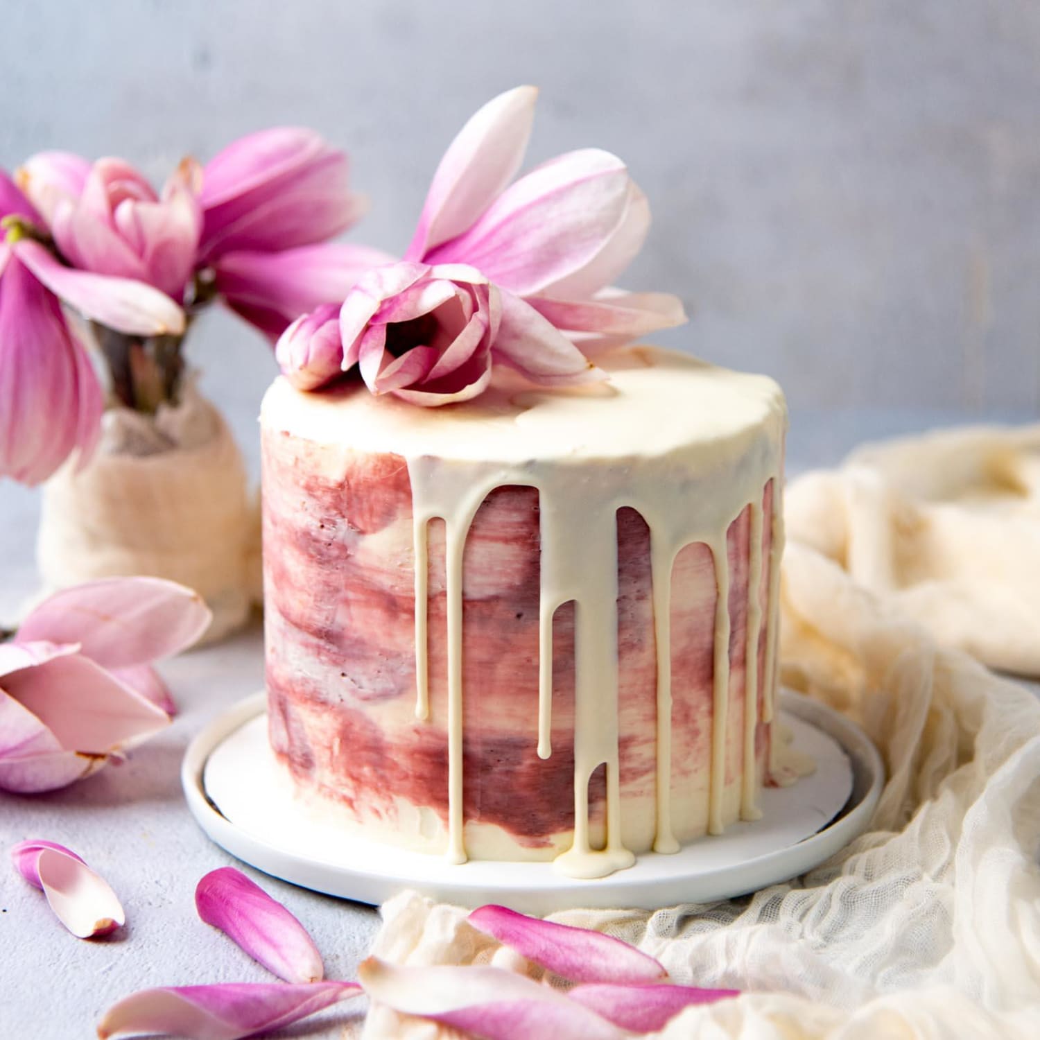 Magnolia Inspired Cake! (Ginger cardamom cake layers and Rose SMBC)
