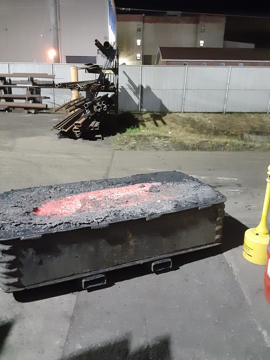 My job puts molten iron by the break area to keep warm when it cools off outside