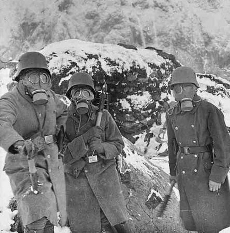Austro-Hungarian soldiers pose with their homemade trench maces atop a mountain on the Italian Front, c. 1917