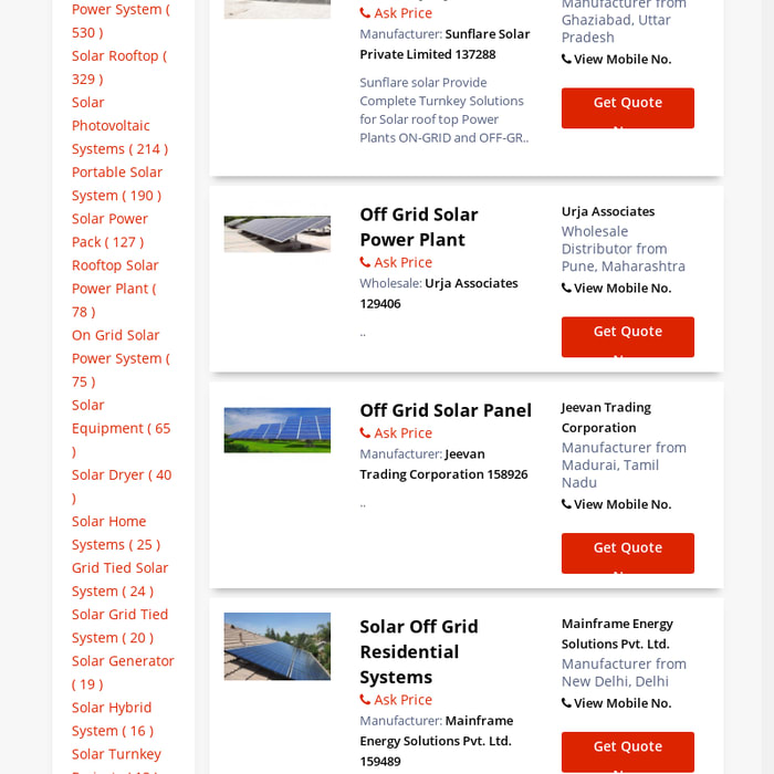 Mix 100 Off Grid Solar Power System Manufacturers