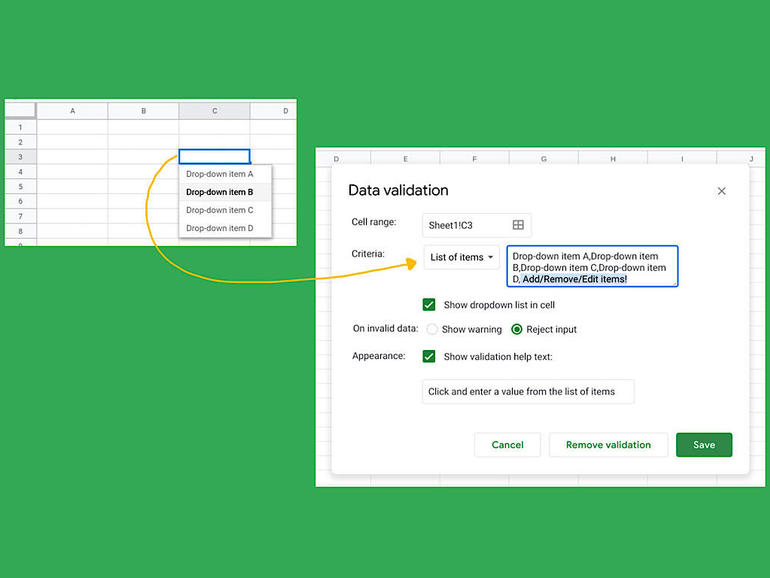 How to edit a drop down list in google sheets