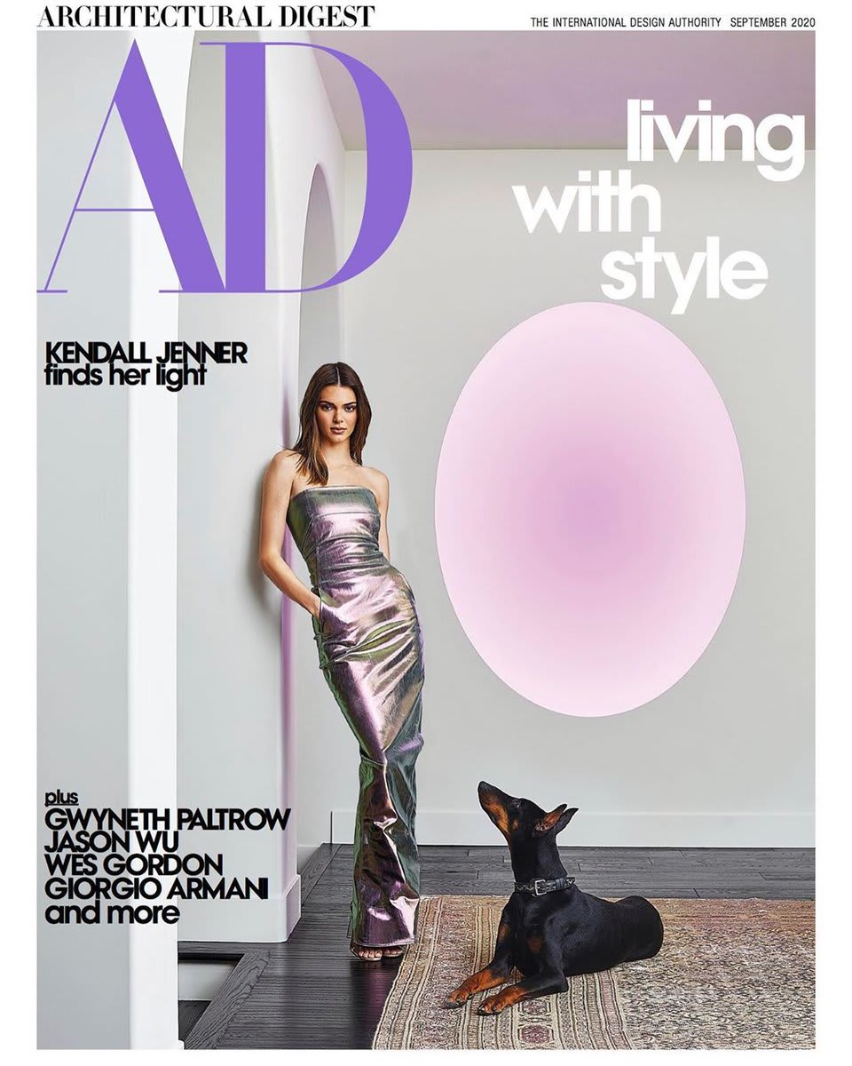 Kendall Jenner shows off her $750,000 James Turrell sculpture on the cover of Architectural Digest...but she hung it sideways:
