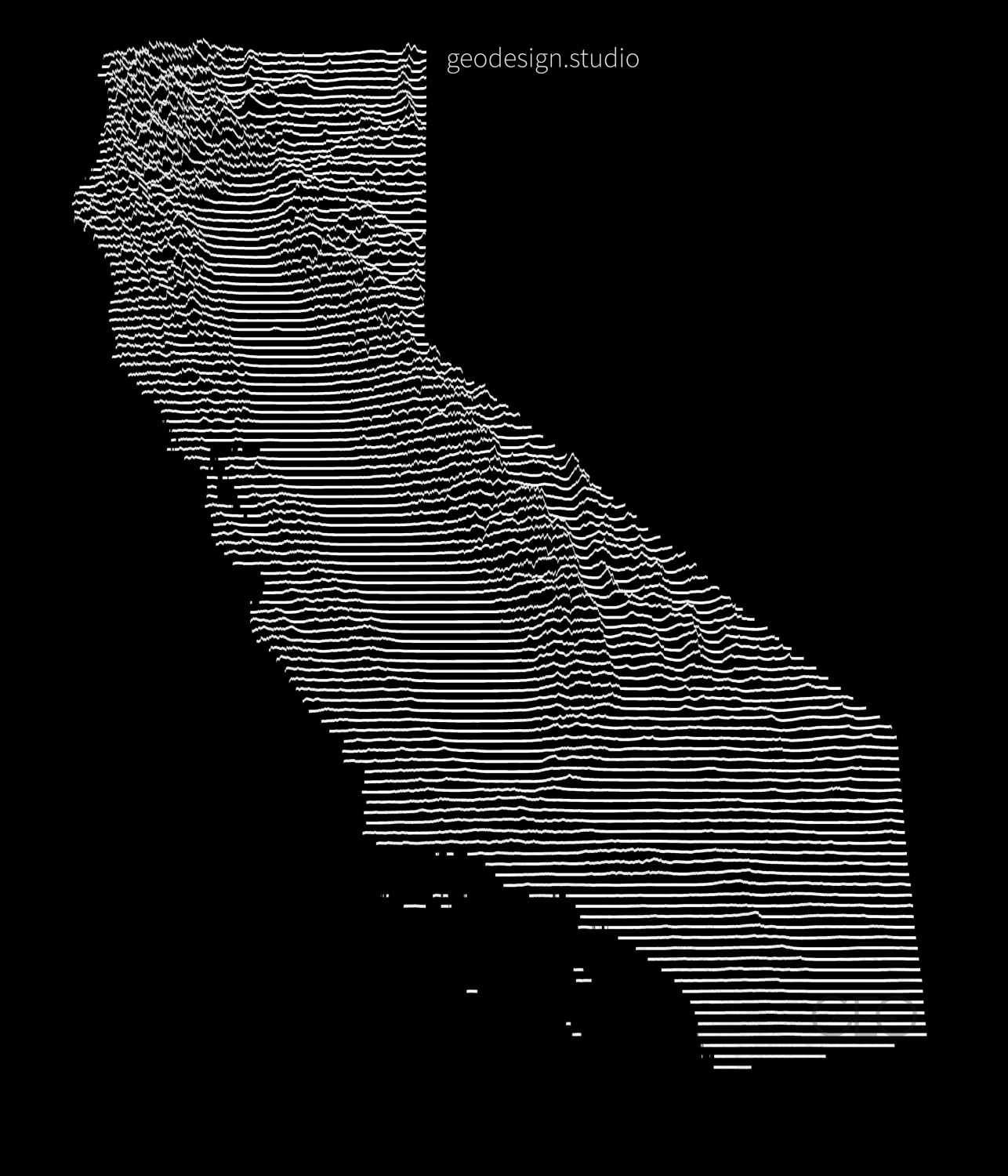 California elevation map (in Joy Division style)