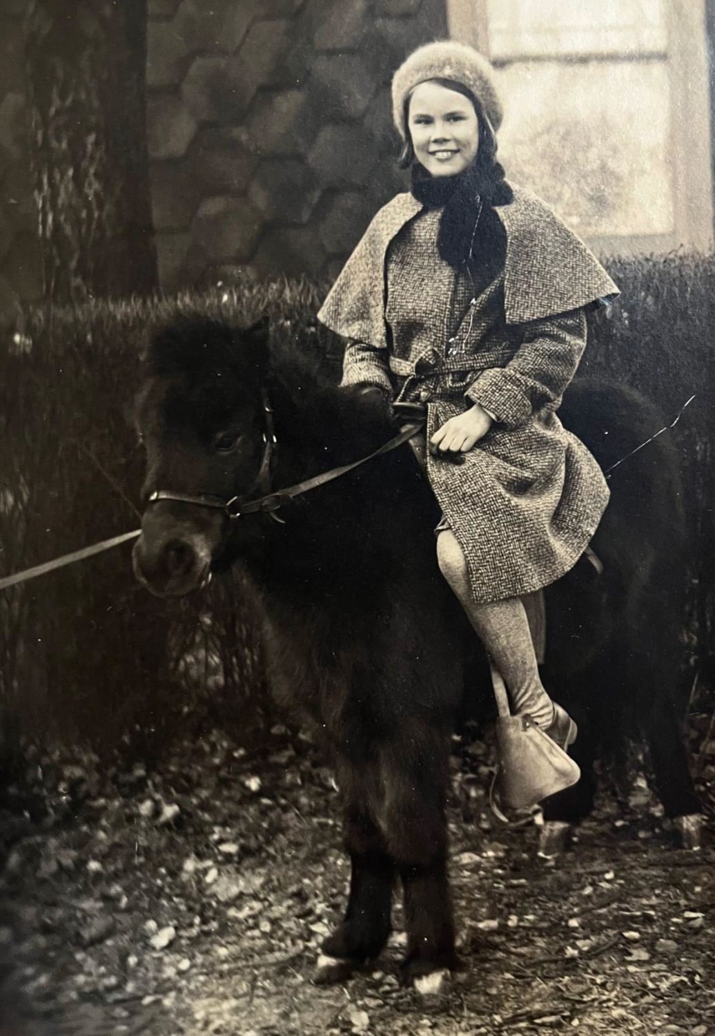 11 year old girl on a pony, January 1930.