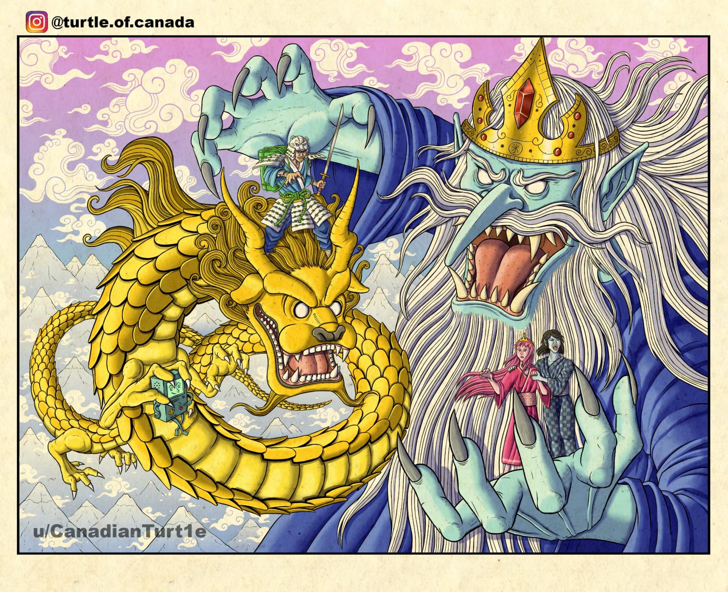 Here's "Adventure Time" reimagined in Japanese mythology (digital), by me. Please Enjoy