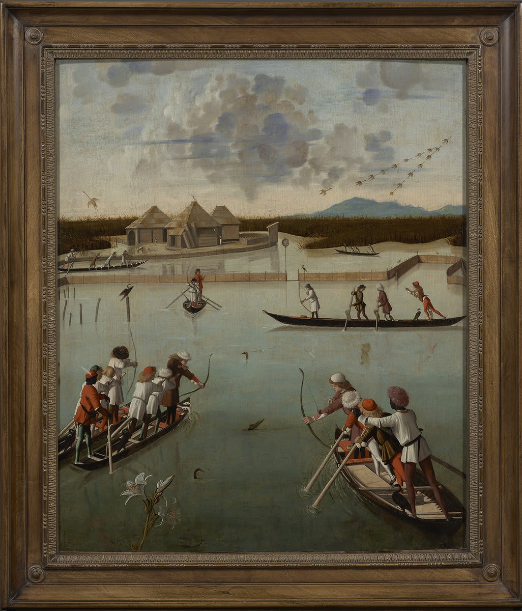Flip this painting over for a surprise. In "Hunting on the Lagoon," Vittore Carpaccio uses a method called trompe l'oeil—meaning fool the eye—to depict notes on the back of his painting that are rendered so realistically they look three dimensional. Were you fooled?