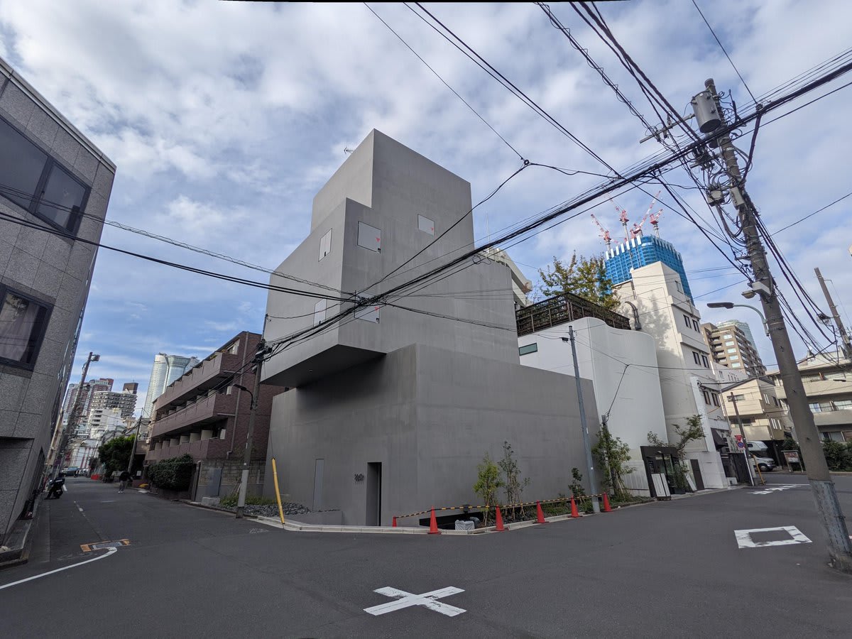 Completely windowless building in japanese suburbs