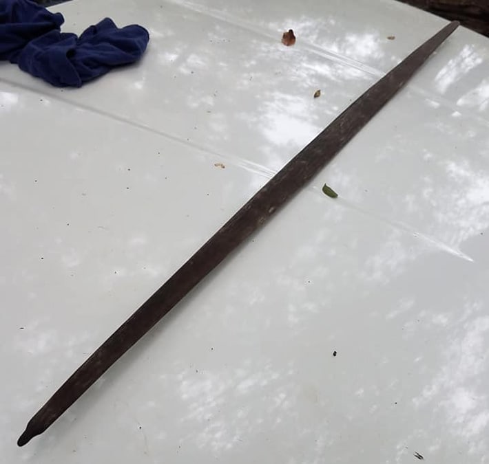 A 42-inch-long bow engraved with an image of a deer head and a cat-like animal, which is believed to be between 300 and 500 years old, as been discovered in a creek bed in Mississippi.