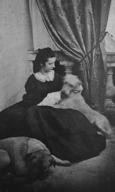 A Young Empress Elisabeth ( “Sissi” ) of Austria with her Irish Wolfhound “Shadow” , 1850s