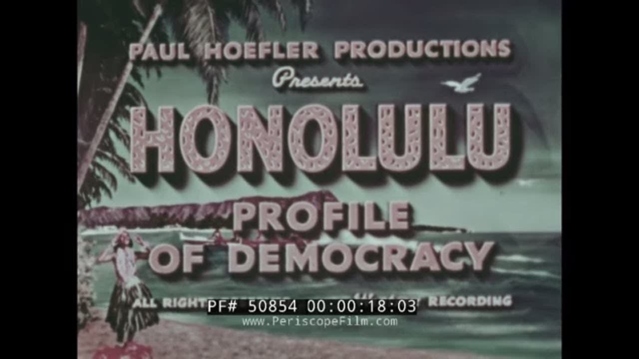 HONOLULU HAWAII 1950s TRAVELOGUE MOVIE "PROFILE OF DEMOCRACY" HAWAIIAN ISLANDS SURFING 50854