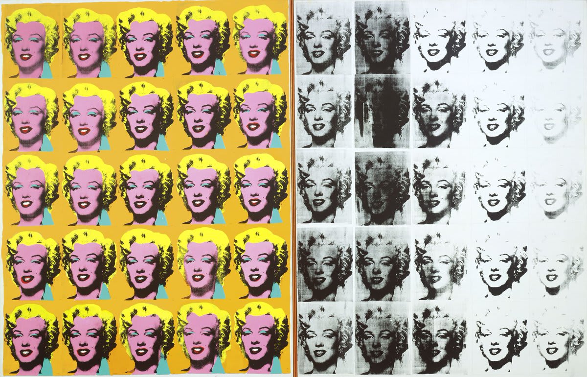 This painting was made in 1962, the year that Marilyn Monroe died, aged 36. The diptych goes on display in Tate Modern's major Warhol exhibition, opening March 2020. https://t.co/mM0Lkwq0Lw AndyWarhol, Marilyn Diptych 1962 © Andy Warhol Foundation for the Visual Arts/ARS & DACS