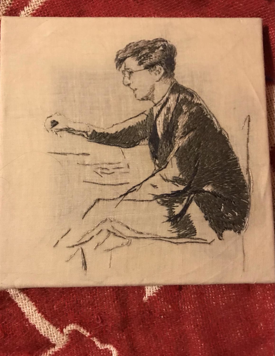 Shostakovich embroidery #2, Based on a sketch by Nikolai Sokolov. 1942. Spendor silk thread on ramie blend fabric.