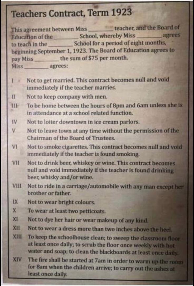 Teachers Contract from 1923 in South Texas.
