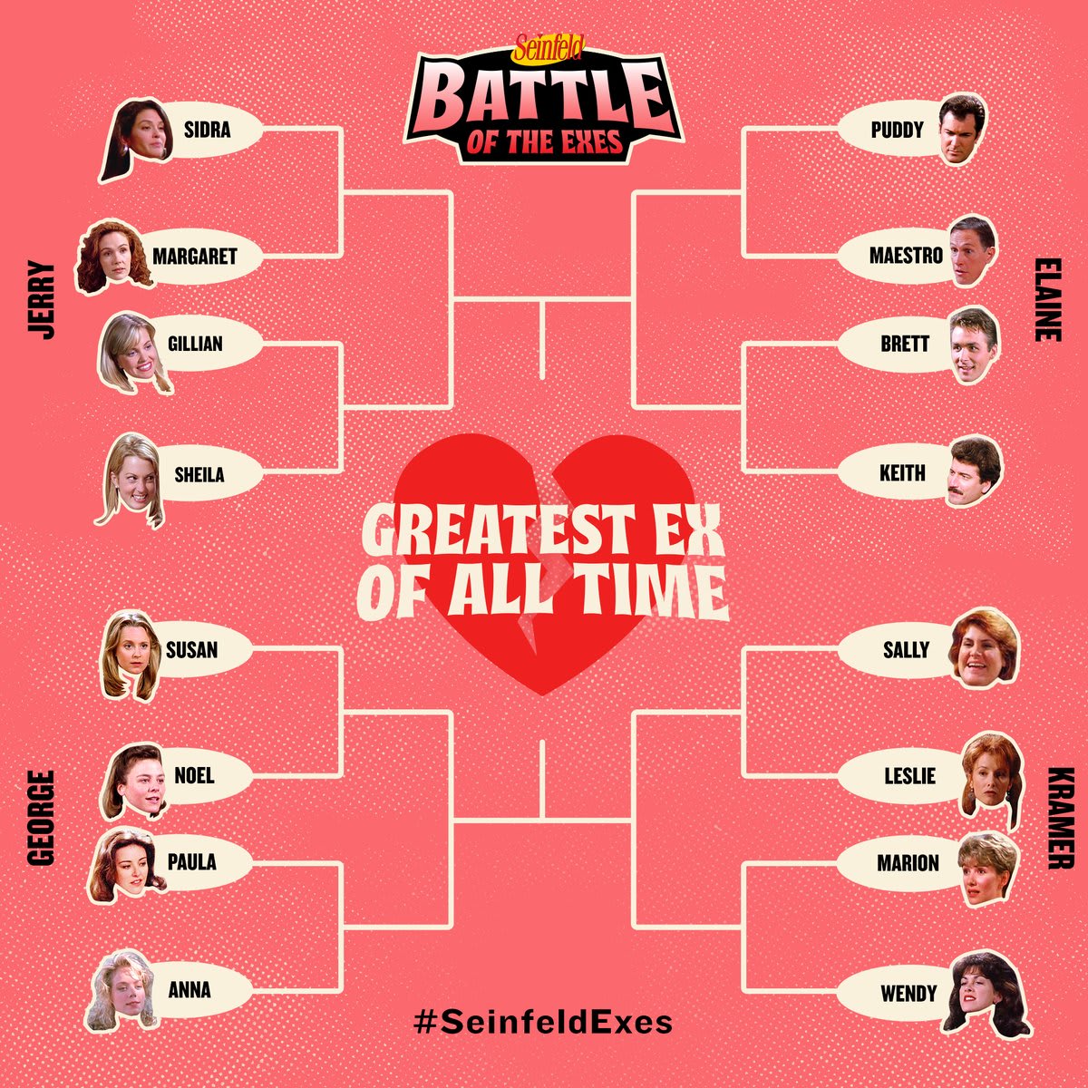 Who will be the Greatest Ex of All Time? You decide. Round of 16 voting starts tomorrow. Make your predictions now! SeinfeldExes GEAT Stream the complete series on