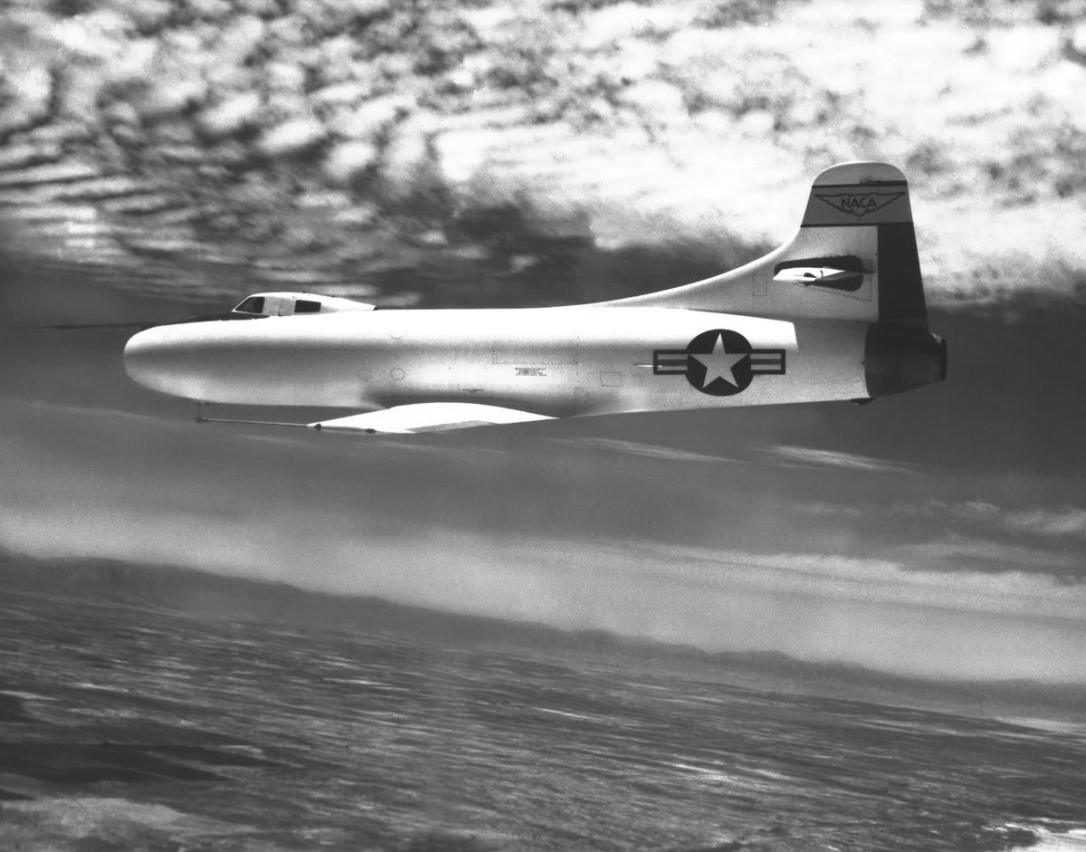 OTD in 1947, pilot Eugene F. May flew the number one Skystreak for the first time. The D-558-I "Skystreaks" were early transonic research airplanes. 3 of the aircraft flew in a joint program involving the NACA, the Navy-Marine Corps & the Douglas Aircraft Co. from 1947 to 1953.