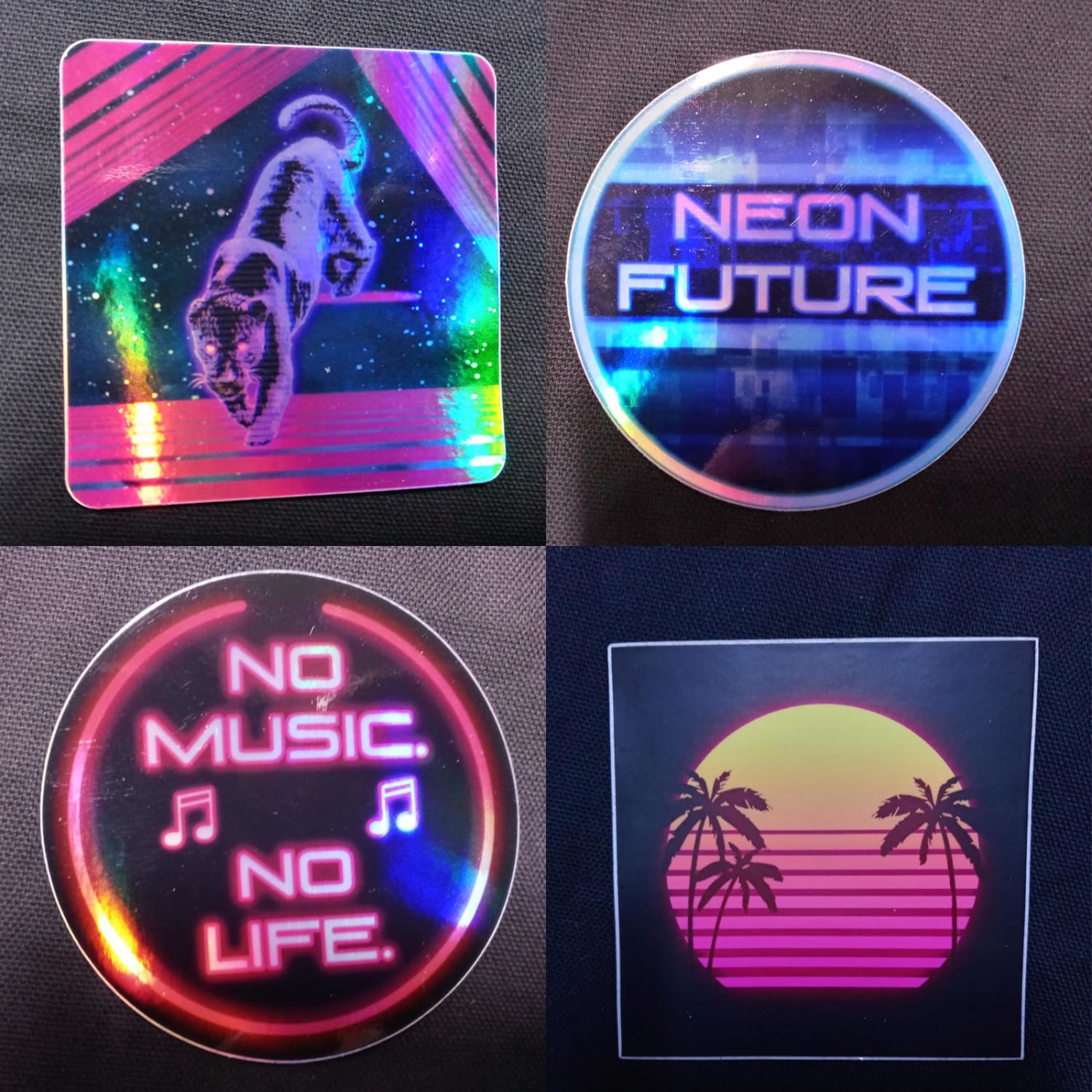 Love painting Synthwave styled artwork so much, I turned some into holographic stickers!
