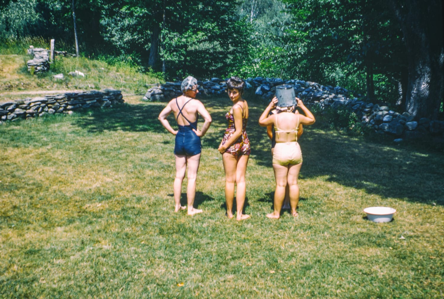 Swim suits, curlers and a bucket on the head. September 1963. A found Kodachrome slide from Thomas Hawk