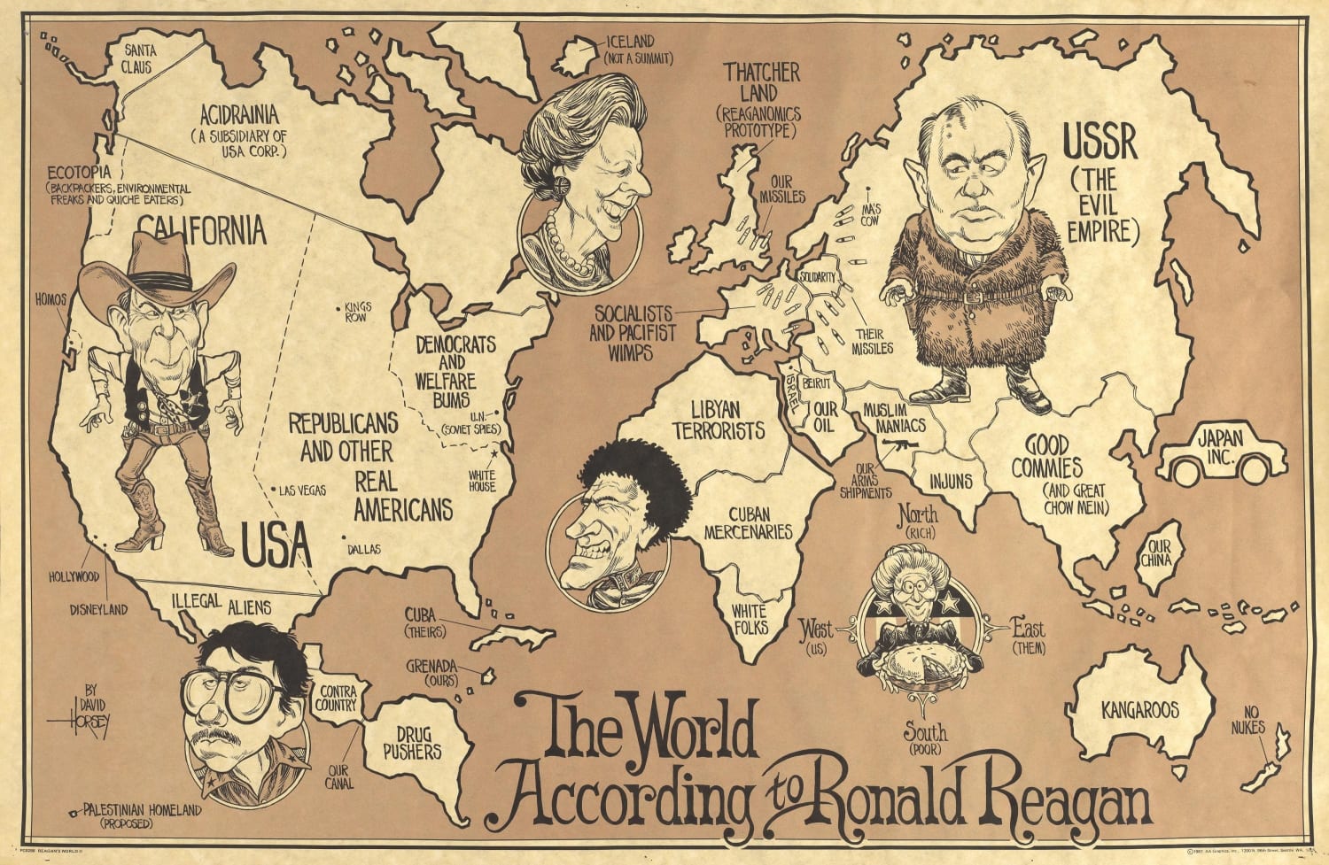 1987 map of The World According to Ronald Reagan